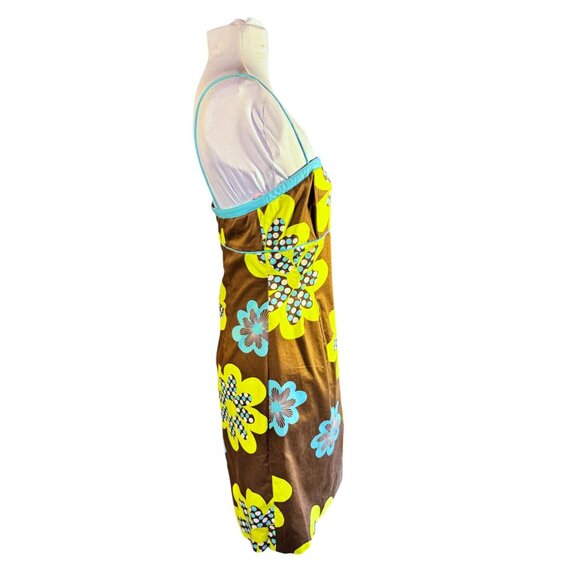 Becky & Max Floral Sleeveless Spaghetti Strap Dress Brown/Yellow/Blue - Picture 9 of 11